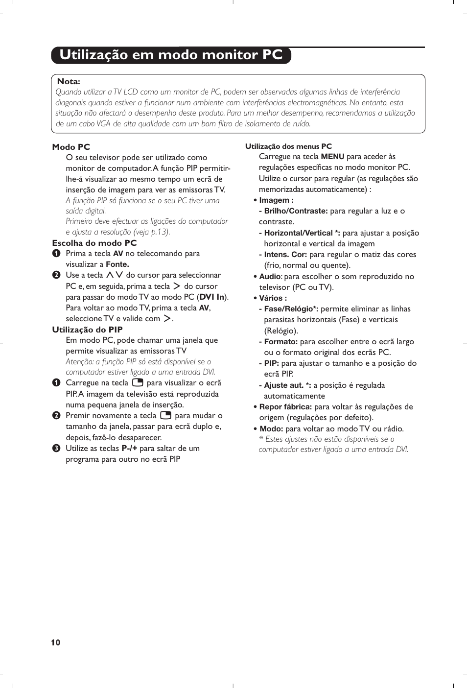 Utilização em modo monitor pc | Philips 15PF5120/58 User Manual | Page 172 / 262