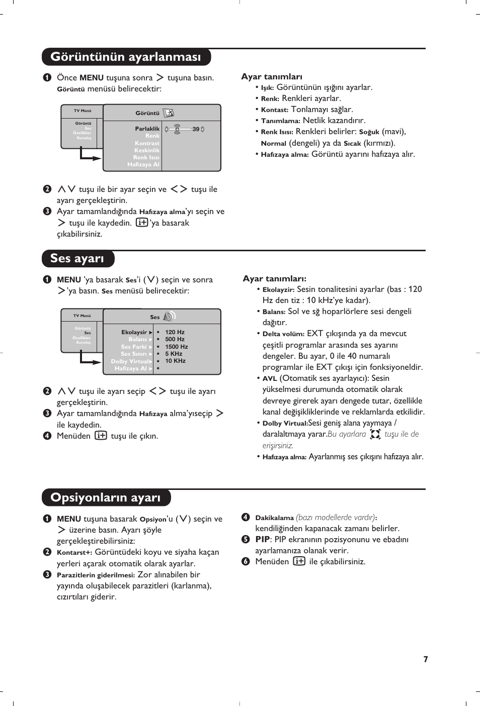 Görüntünün ayarlanmas› ses ayar, Opsiyonlar›n ayar | Philips 15PF5120/58 User Manual | Page 197 / 262