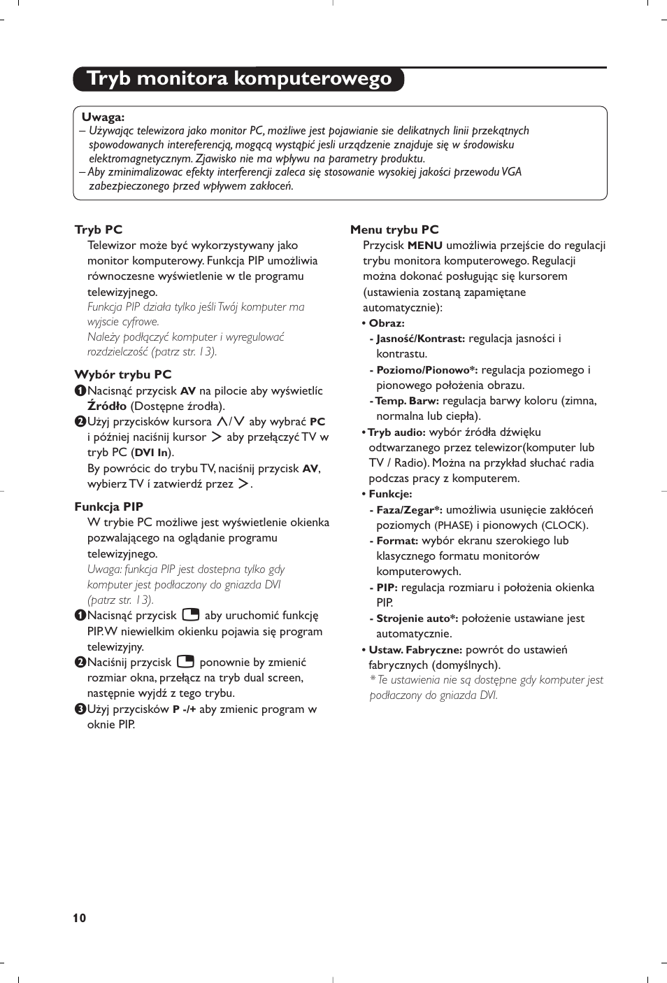 Tryb monitora komputerowego | Philips 15PF5120/58 User Manual | Page 228 / 262