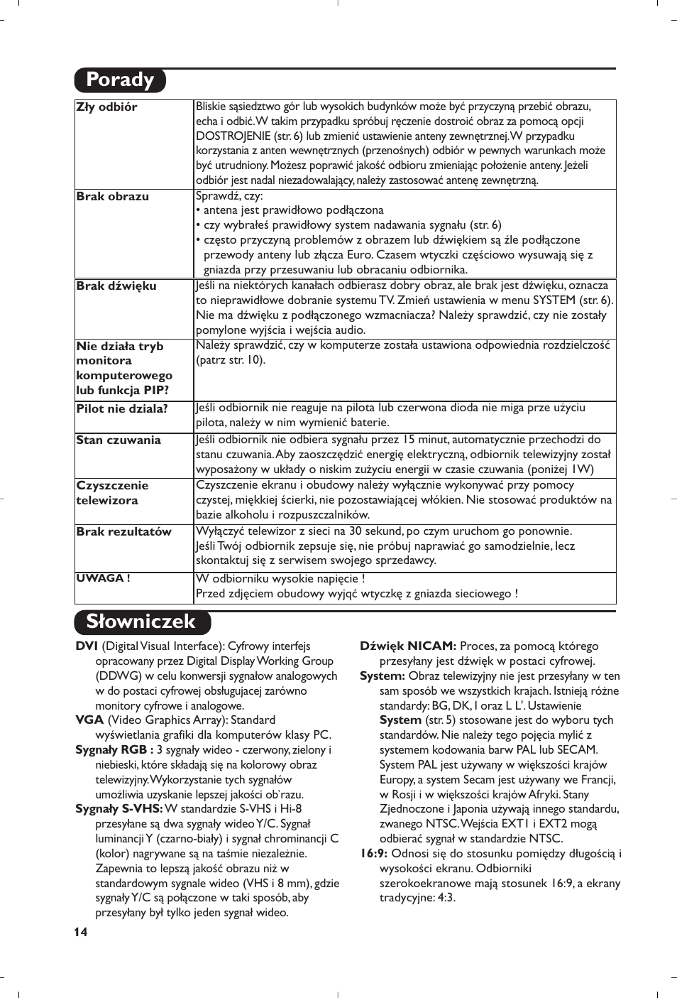 Słowniczek, Porady | Philips 15PF5120/58 User Manual | Page 232 / 262