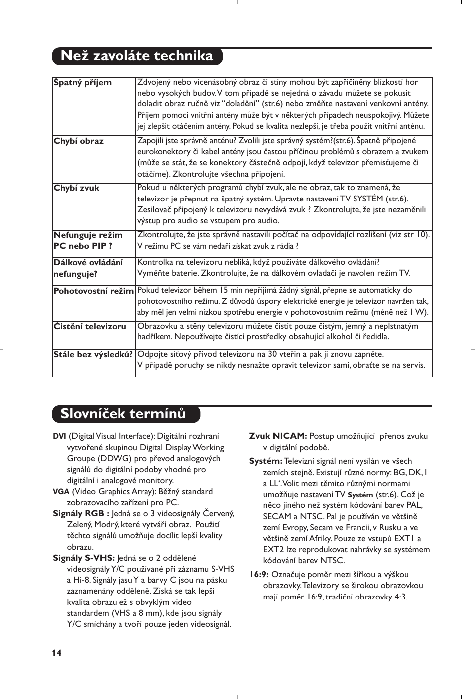 Slovníček termínů, Než zavoláte technika | Philips 15PF5120/58 User Manual | Page 246 / 262