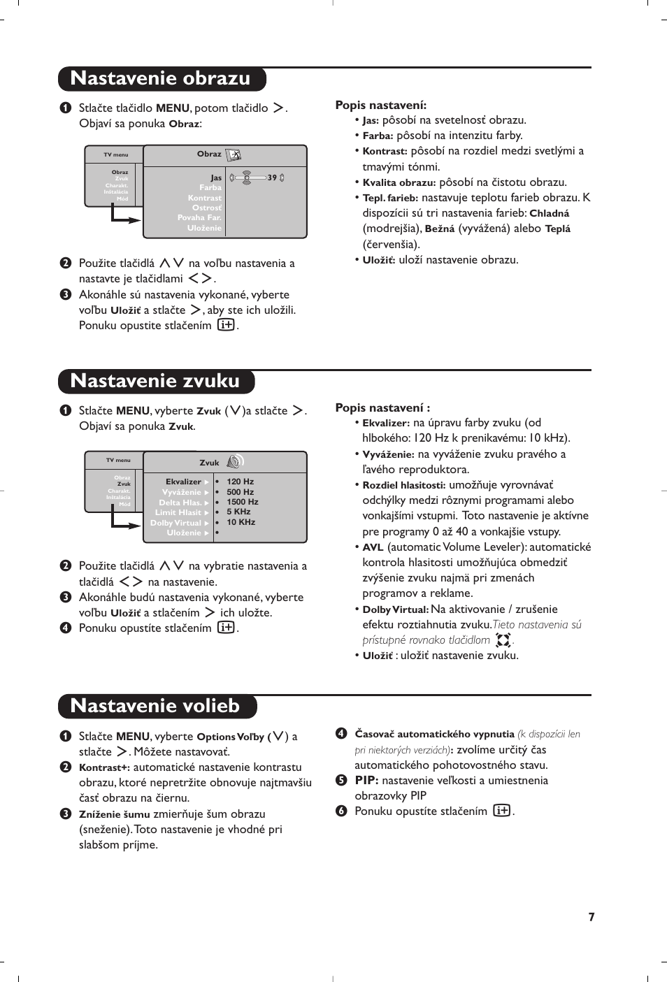 Nastavenie obrazu nastavenie zvuku, Nastavenie volieb | Philips 15PF5120/58 User Manual | Page 253 / 262