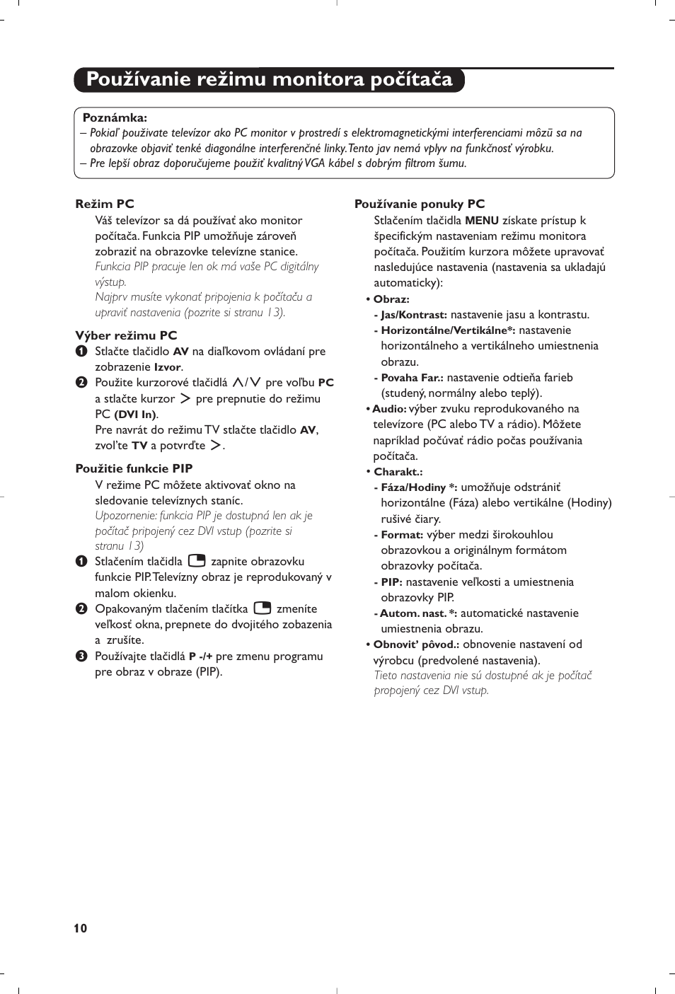 Používanie režimu monitora počítača | Philips 15PF5120/58 User Manual | Page 256 / 262