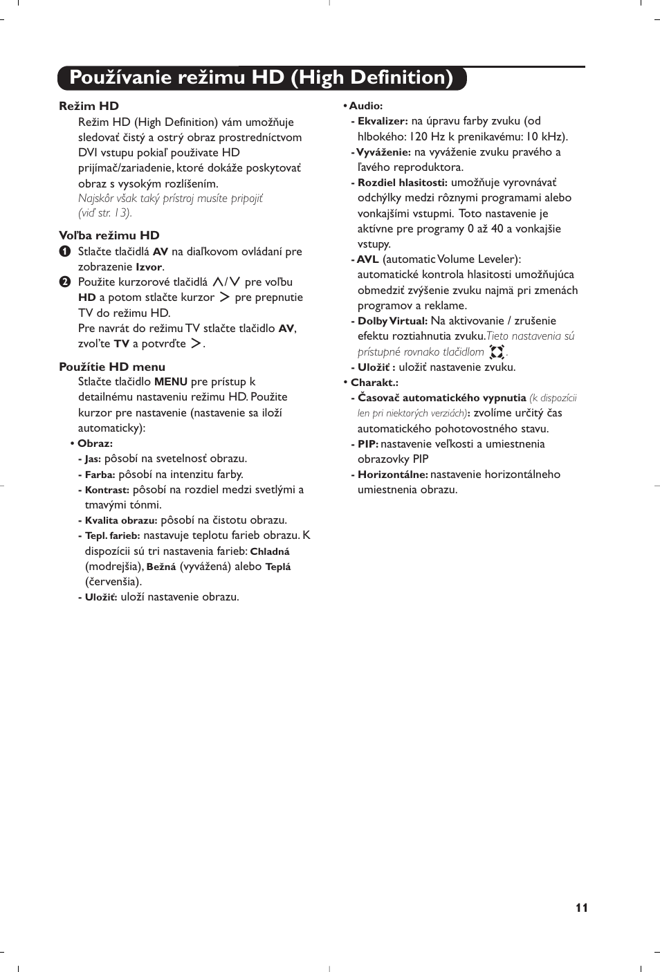 Používanie režimu hd (high definition) | Philips 15PF5120/58 User Manual | Page 257 / 262