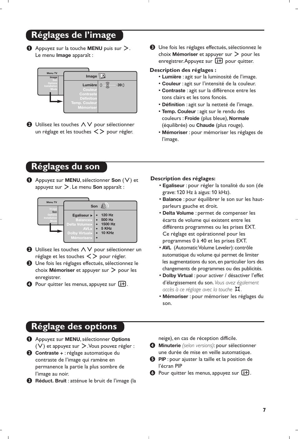 Réglages de l’image réglages du son, Réglage des options | Philips 15PF5120/58 User Manual | Page 27 / 262