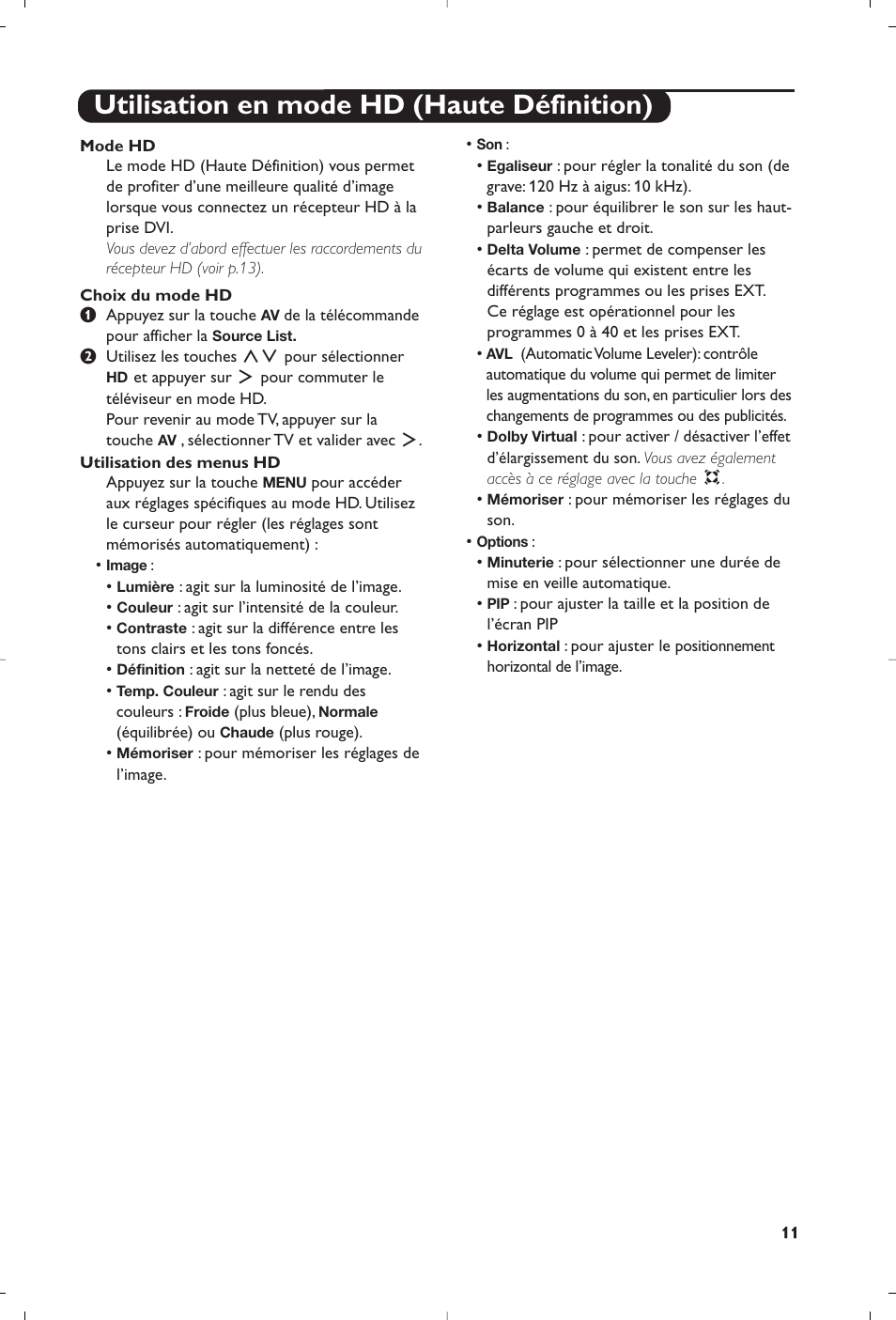 Utilisation en mode hd (haute définition) | Philips 15PF5120/58 User Manual | Page 31 / 262