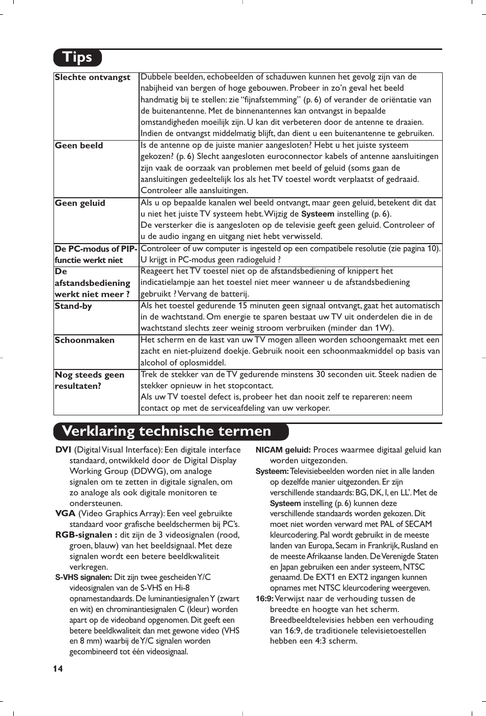 Verklaring technische termen, Tips | Philips 15PF5120/58 User Manual | Page 48 / 262