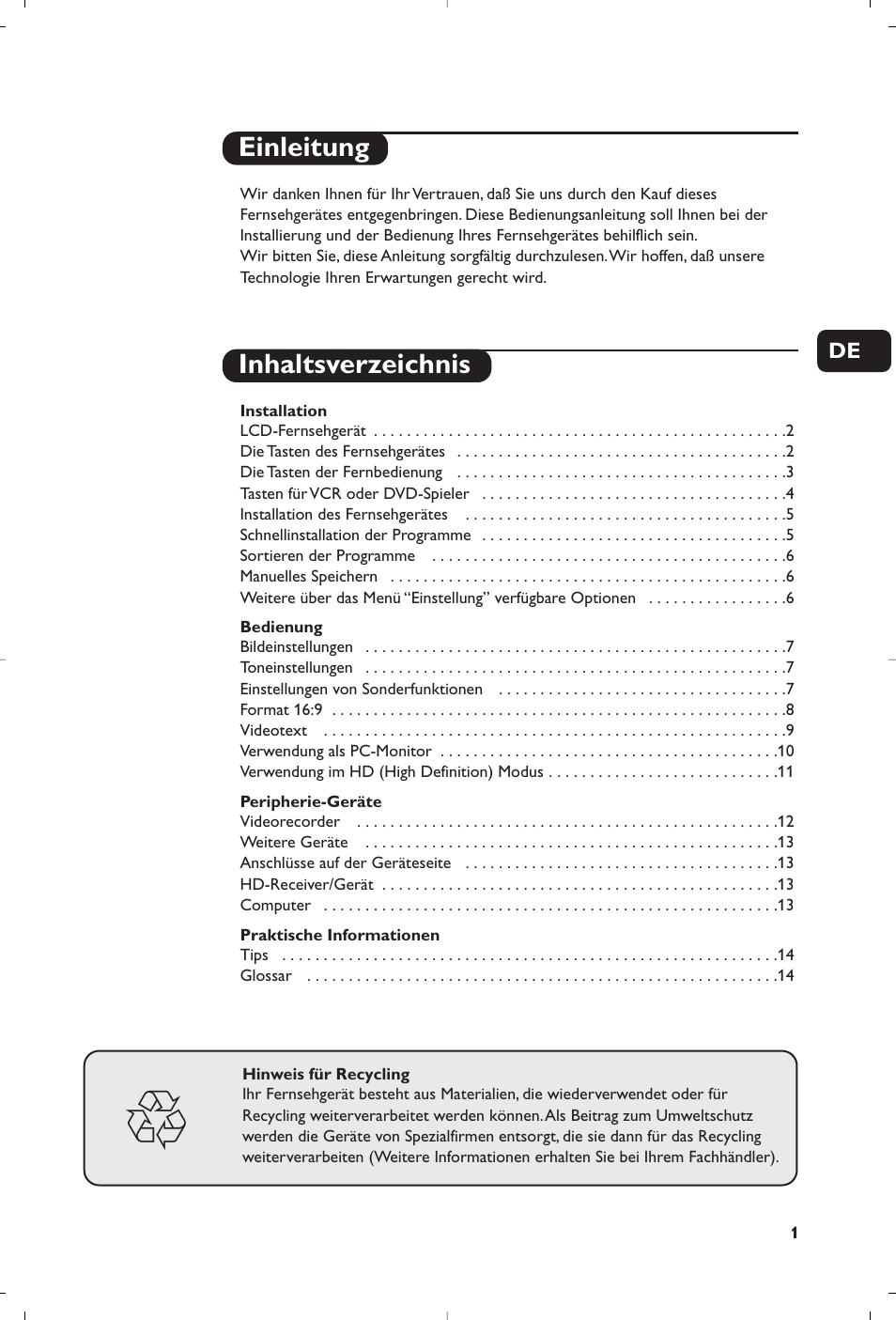 Einleitung inhaltsverzeichnis | Philips 15PF5120/58 User Manual | Page 49 / 262