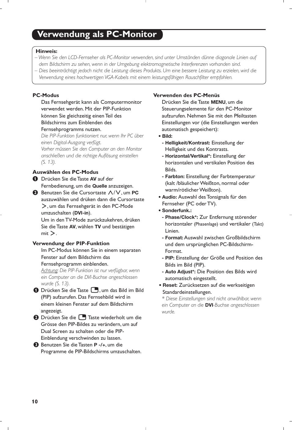 Verwendung als pc-monitor | Philips 15PF5120/58 User Manual | Page 58 / 262