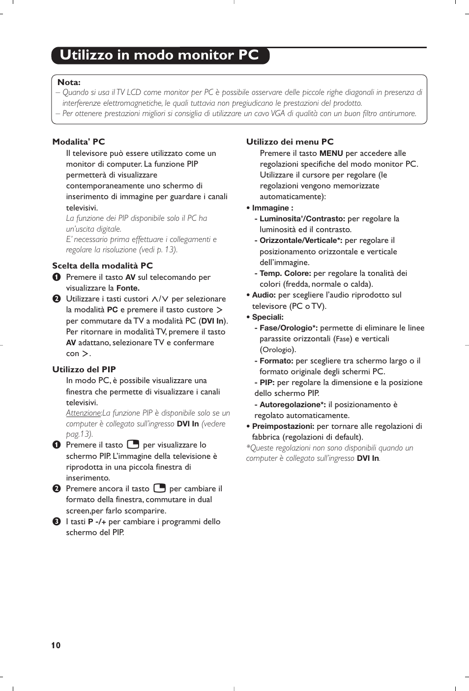 Utilizzo in modo monitor pc | Philips 15PF5120/58 User Manual | Page 72 / 262