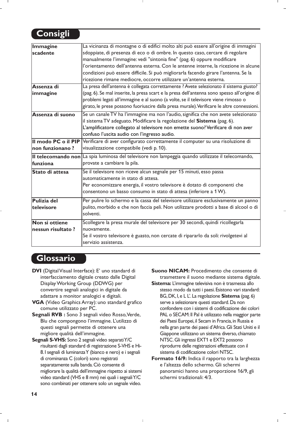 Glossario, Consigli | Philips 15PF5120/58 User Manual | Page 76 / 262