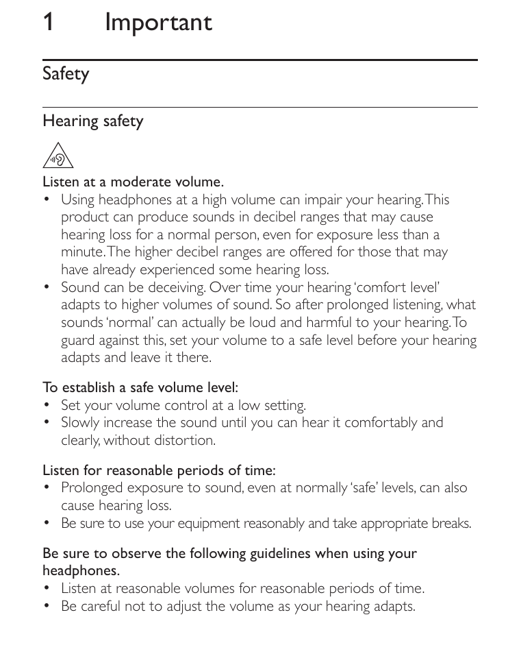 1 important, Safety | Philips AE2012 User Manual | Page 2 / 21