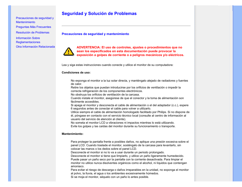 Seguridad y solución de problemas | Philips 220CW8 User Manual | Page 2 / 114