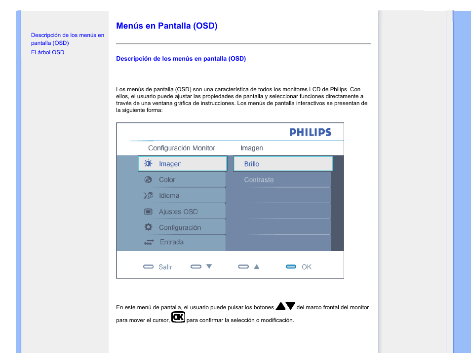 Menús en pantalla, Menús en pantalla (osd) | Philips 220CW8 User Manual | Page 76 / 114