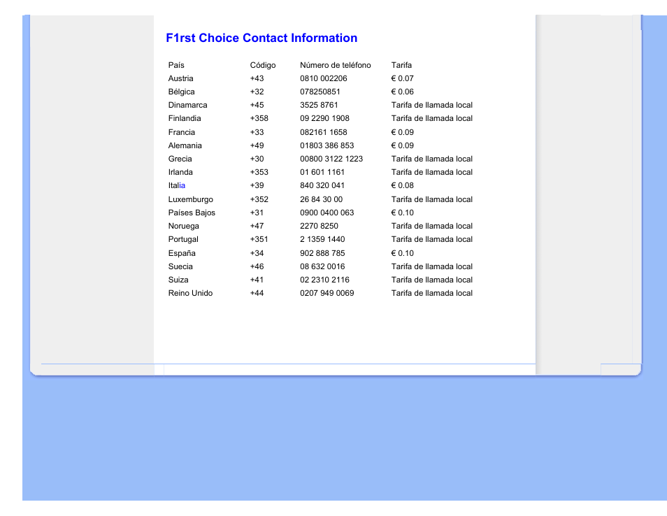 F1rst choice contact information | Philips 220CW8 User Manual | Page 83 / 114