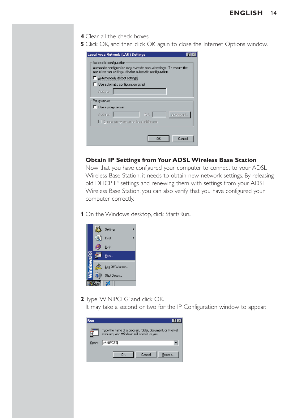 Obtain ip settings from your adsl router | Philips CPWBS154 User Manual | Page 14 / 74