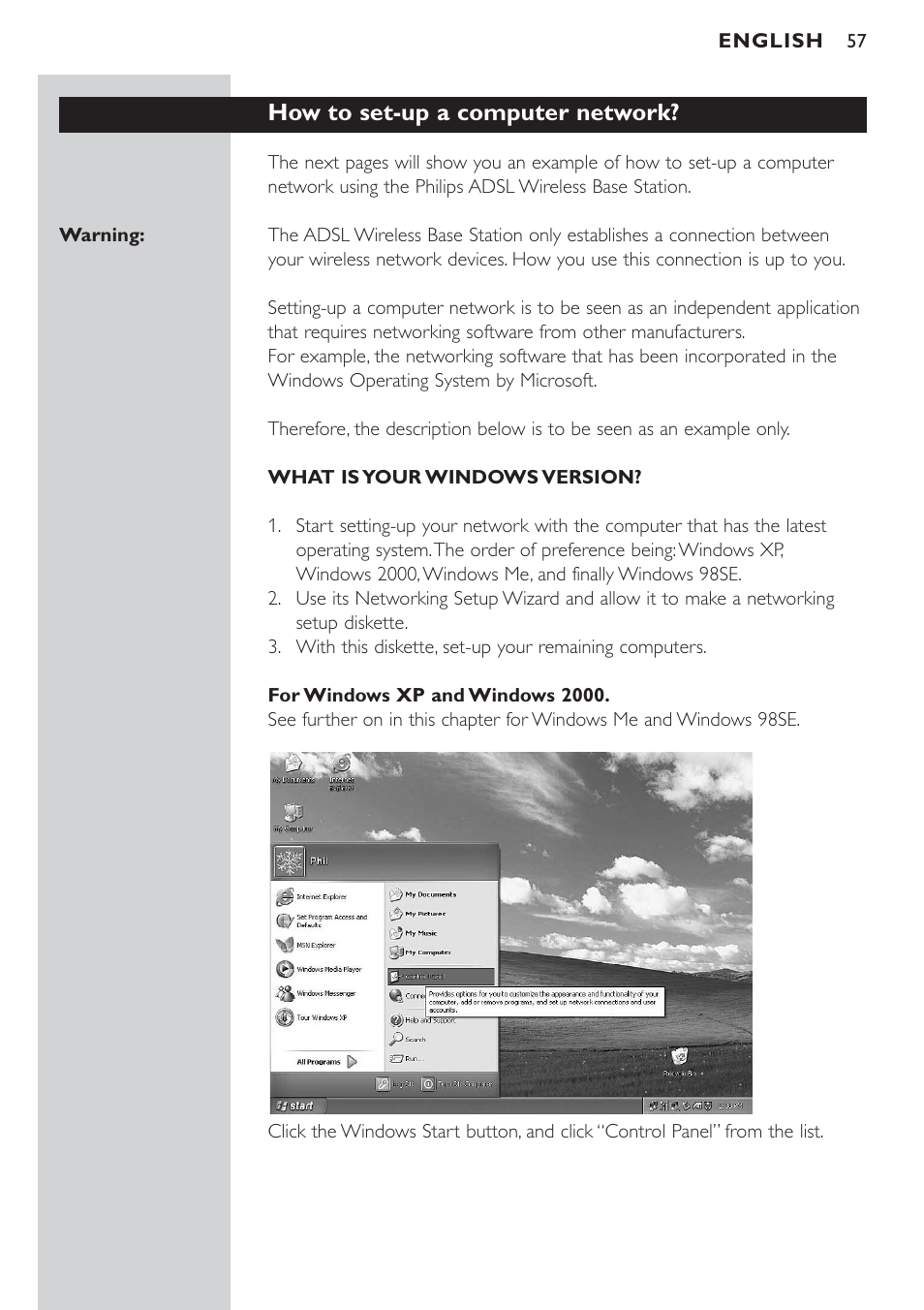 How to set-up a computer network | Philips CPWBS154 User Manual | Page 57 / 74