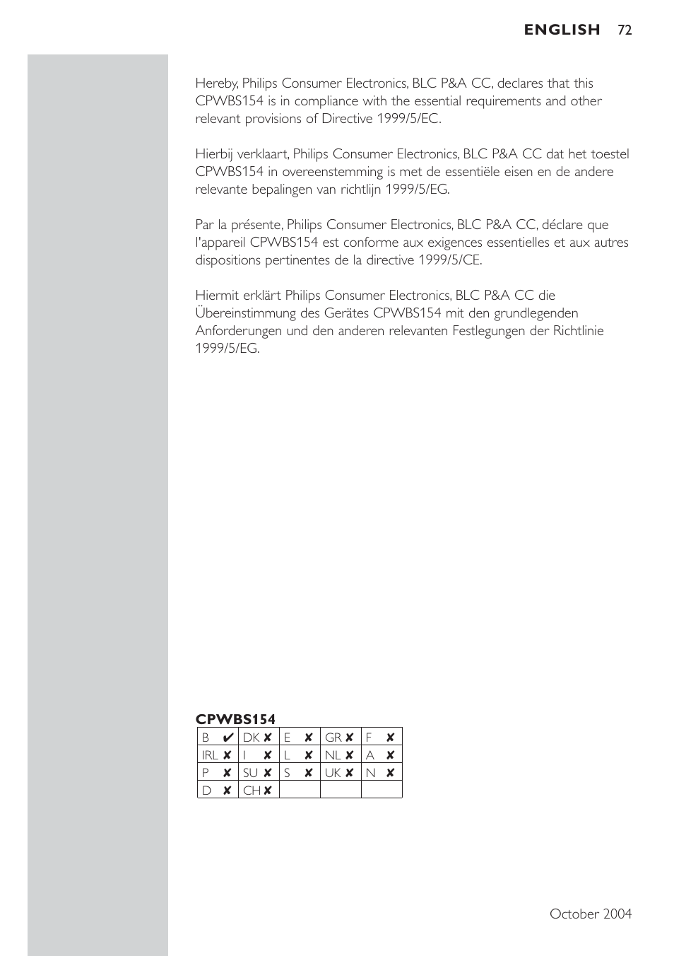 Philips CPWBS154 User Manual | Page 72 / 74