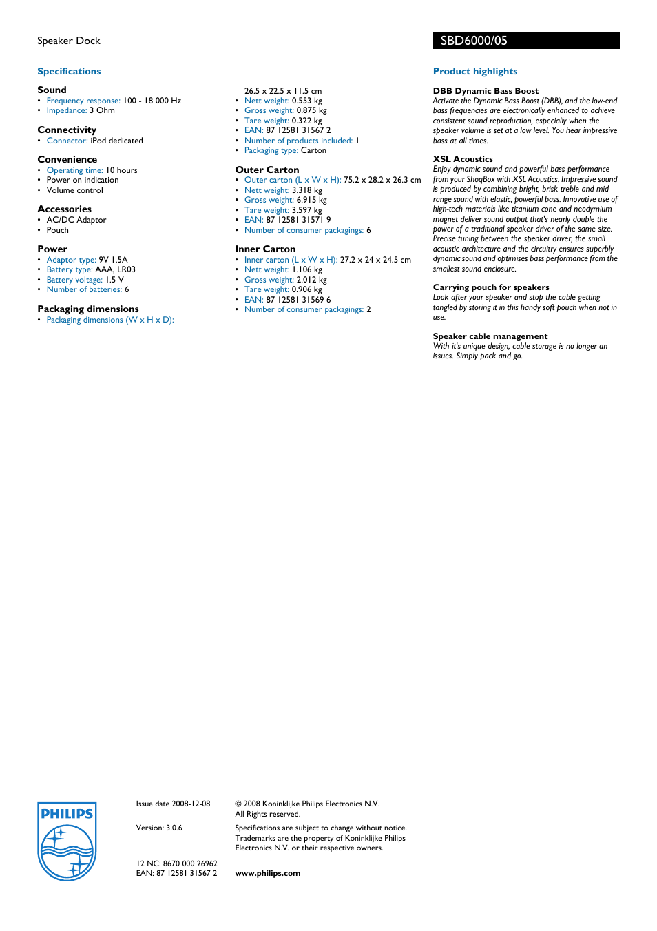 Philips SBD6000/05 User Manual | Page 2 / 2