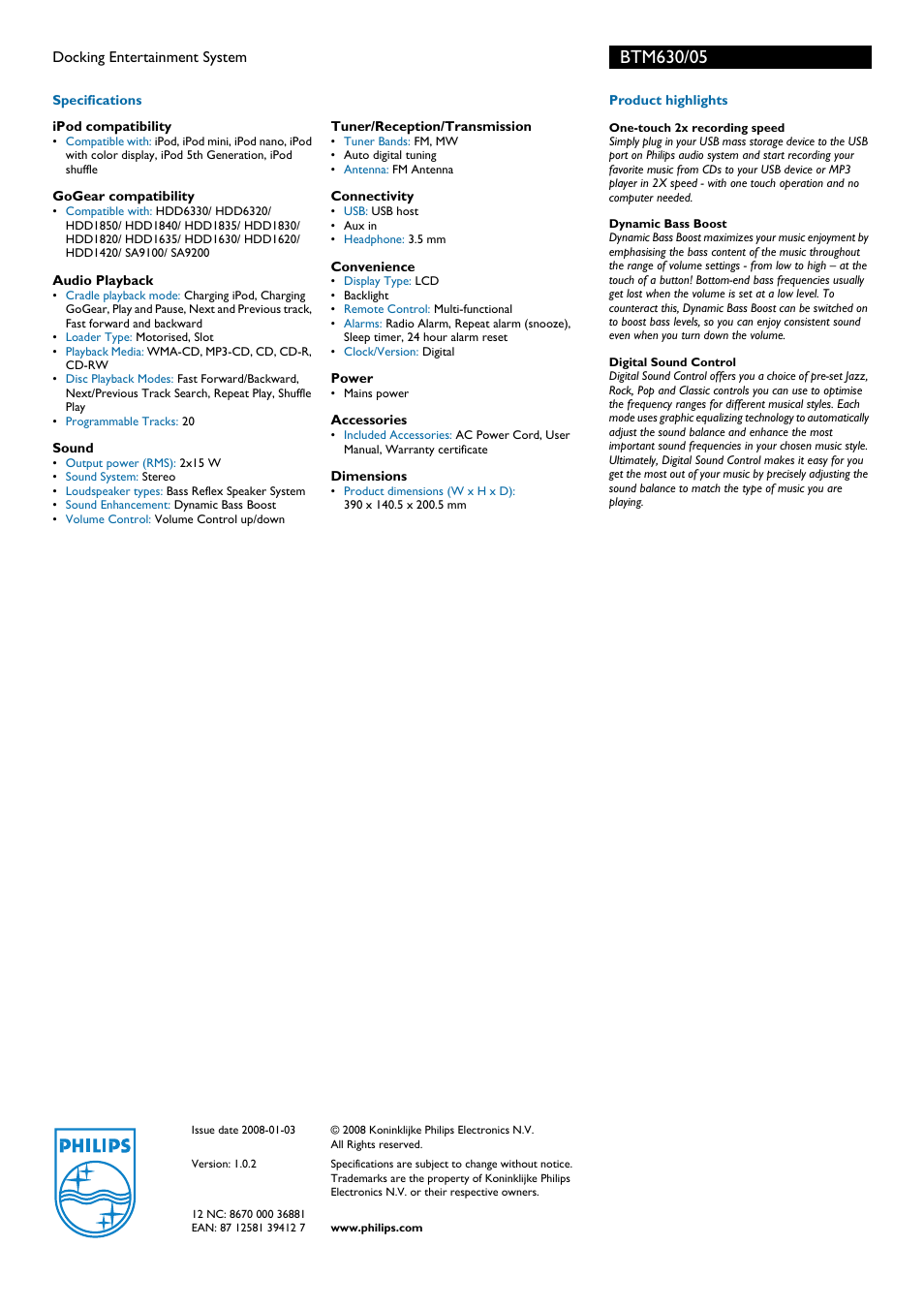 Philips BTM630 User Manual | Page 2 / 2