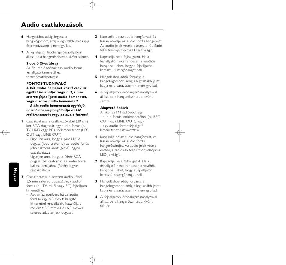 Audio csatlakozások | Philips HC8410 User Manual | Page 112 / 134