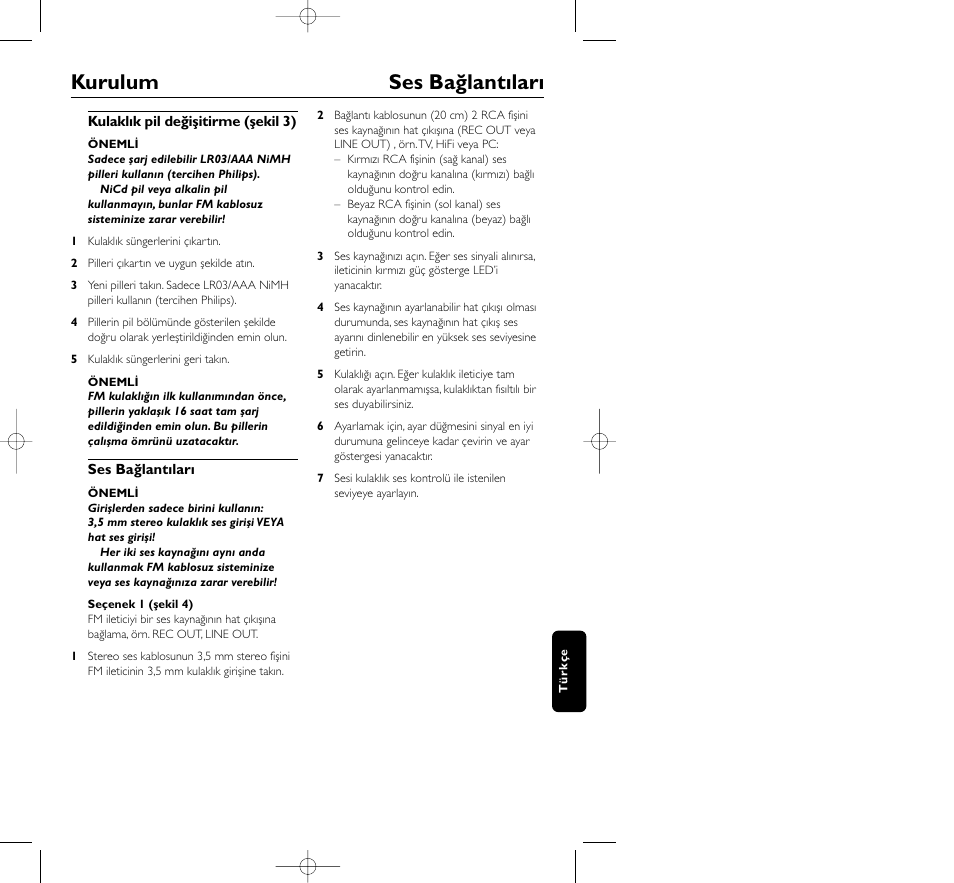 Kurulum ses bağlantıları | Philips HC8410 User Manual | Page 119 / 134