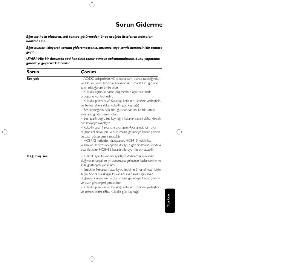 Sorun giderme | Philips HC8410 User Manual | Page 121 / 134