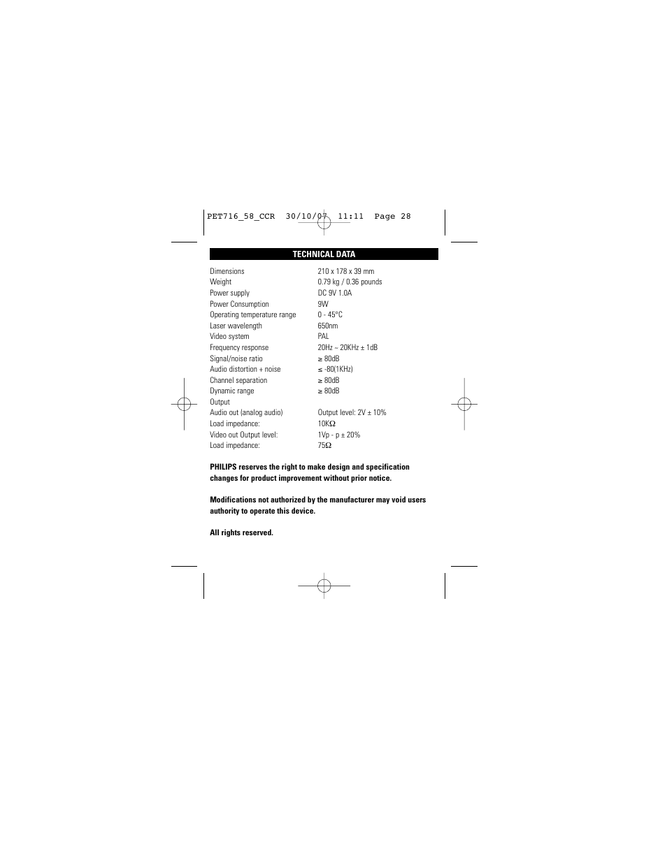 Philips PET716/58 User Manual | Page 28 / 30