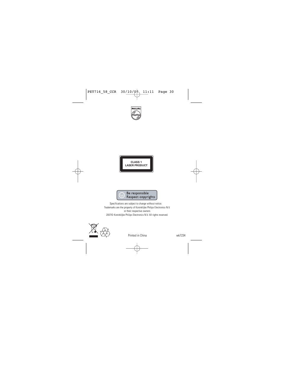 Philips PET716/58 User Manual | Page 30 / 30