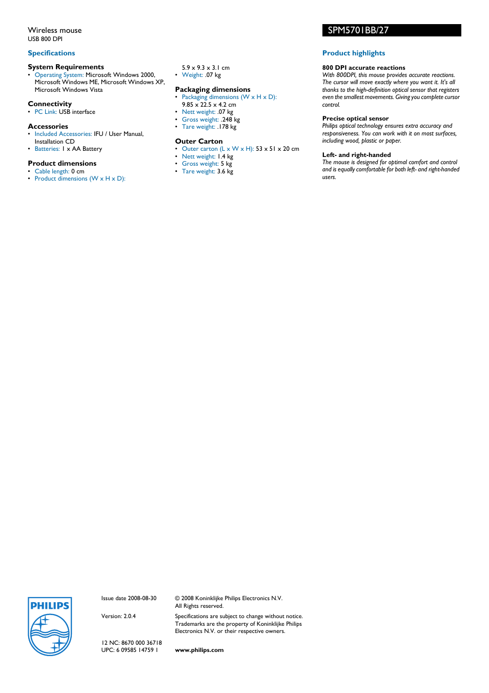 Philips SPM5701BB User Manual | Page 2 / 2