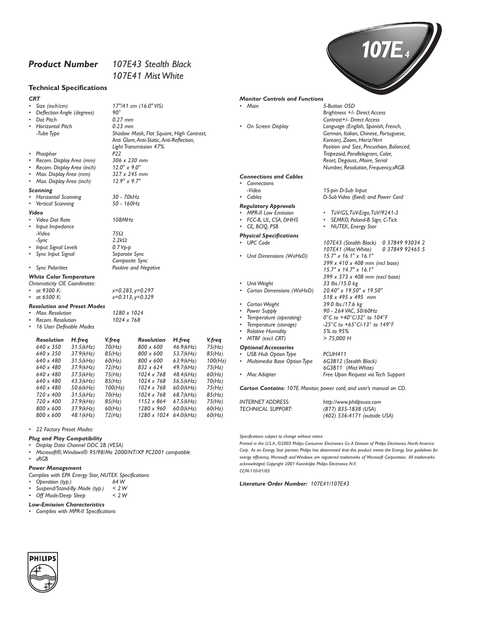 107e | Philips 107E4 User Manual | Page 2 / 2