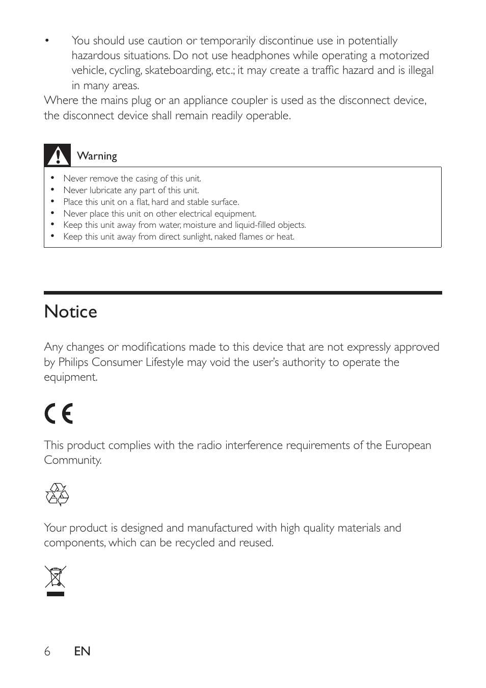 Notice, Notice 6 | Philips AE9011 User Manual | Page 6 / 25