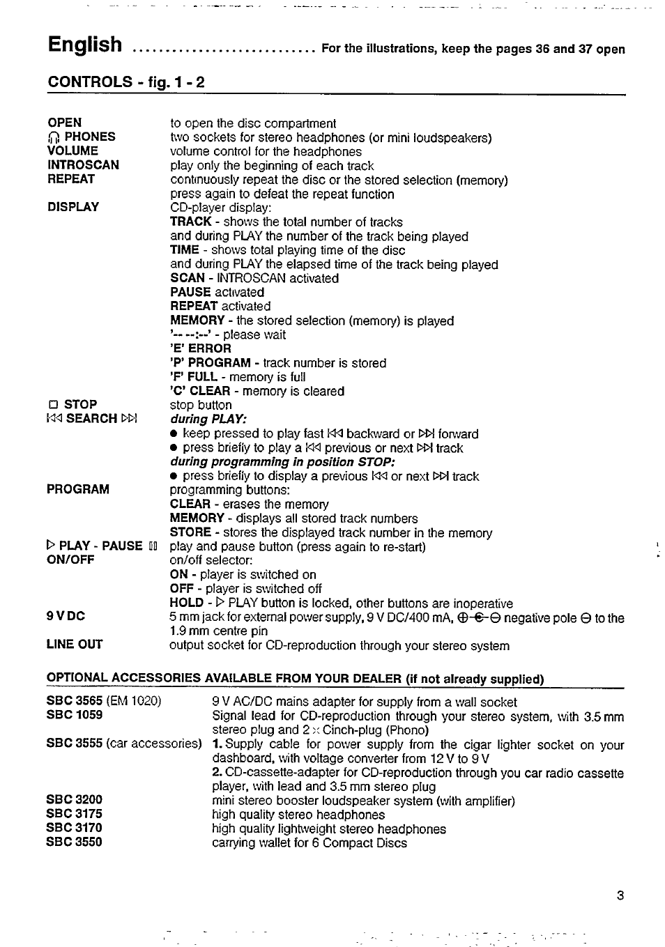 English, Controls - fig. 1 - 2 | Philips AZ 6801 User Manual | Page 3 / 12