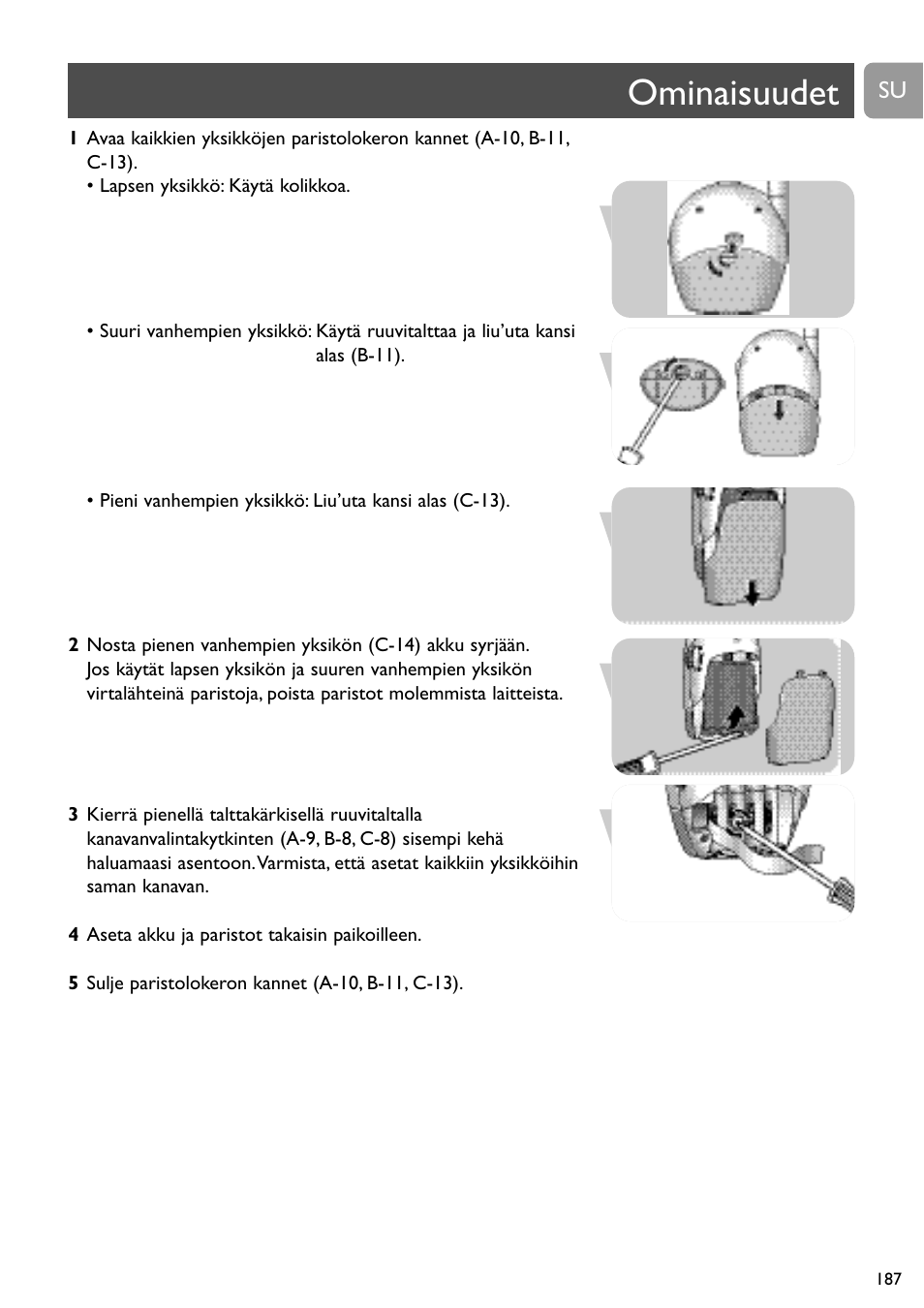 Ominaisuudet | Philips SBC SC450 User Manual | Page 187 / 212