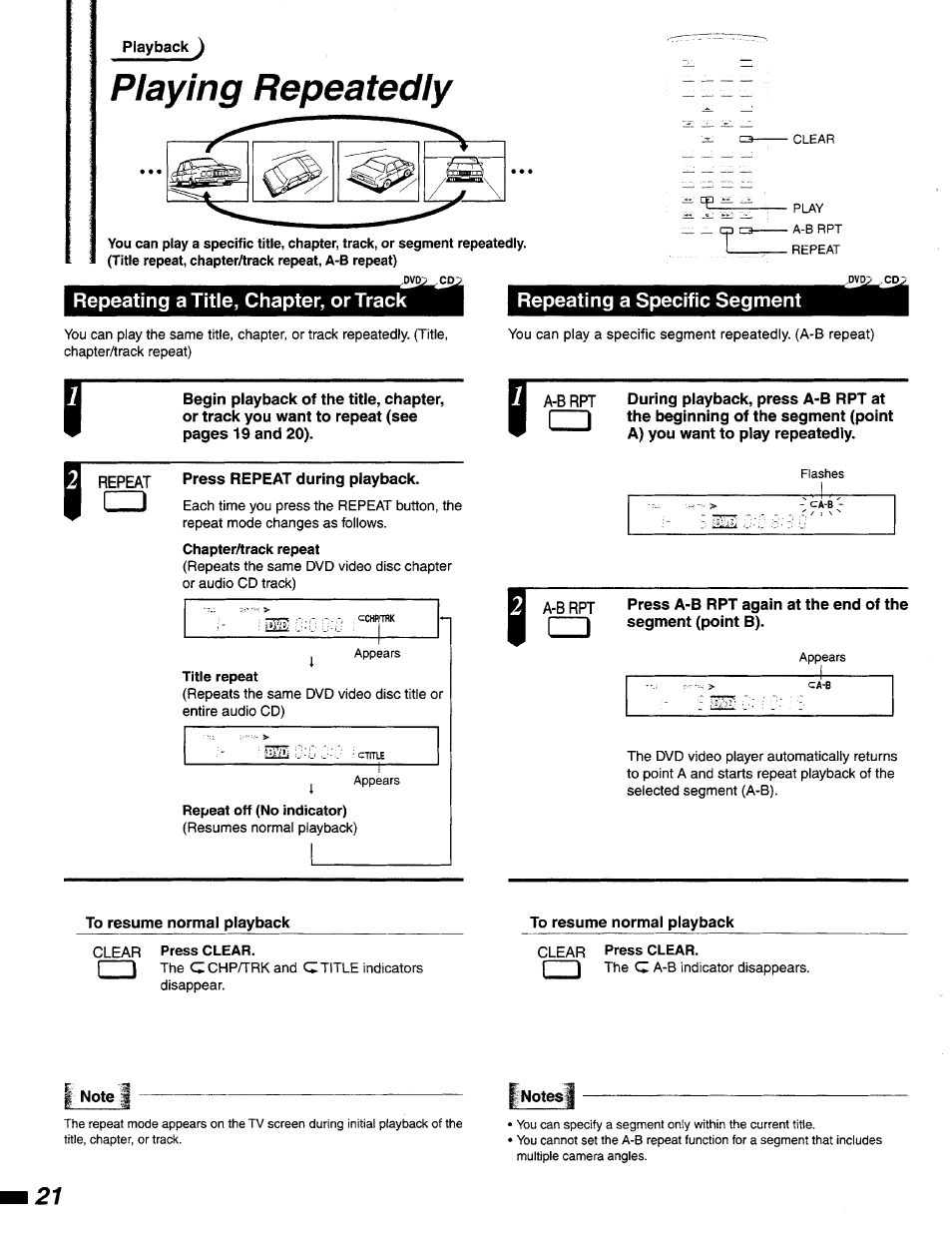 Repeating a title, chapter, or track, Playing repeatedly | Philips DVD400AT User Manual | Page 21 / 43