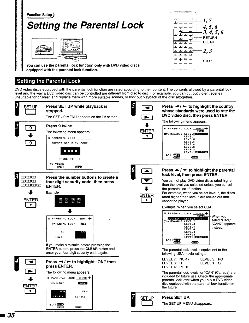 Setting the parental lock | Philips DVD400AT User Manual | Page 35 / 43