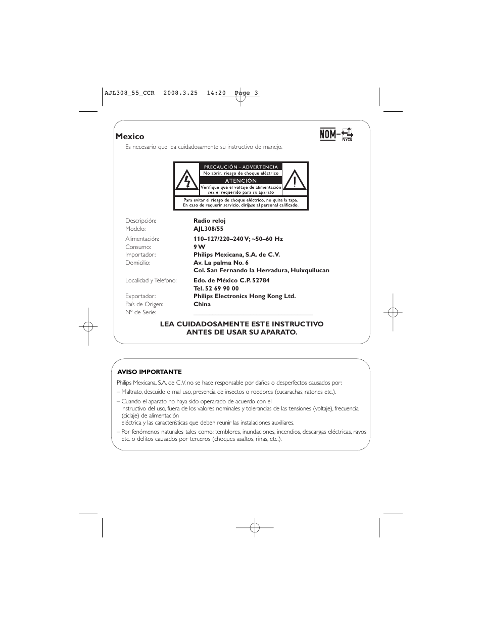Mexico | Philips AJL308 User Manual | Page 3 / 15
