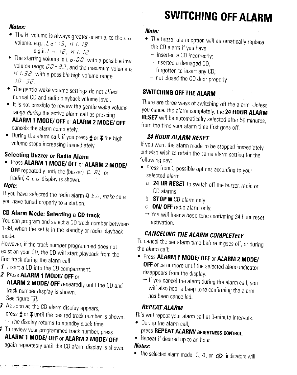 Switching off alarm, Switching off the aurm | Philips AJ3953 User Manual | Page 10 / 36
