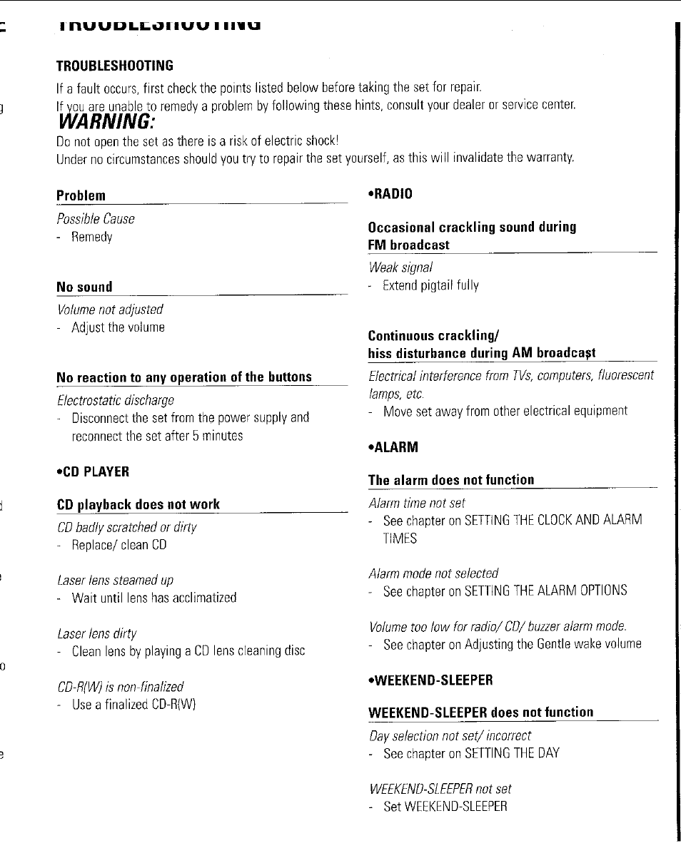 Warning | Philips AJ3953 User Manual | Page 16 / 36