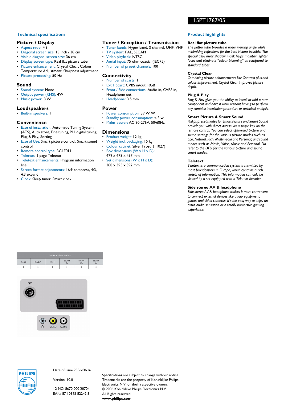 For preview purpose only | Philips 15PT1767/05 User Manual | Page 2 / 2