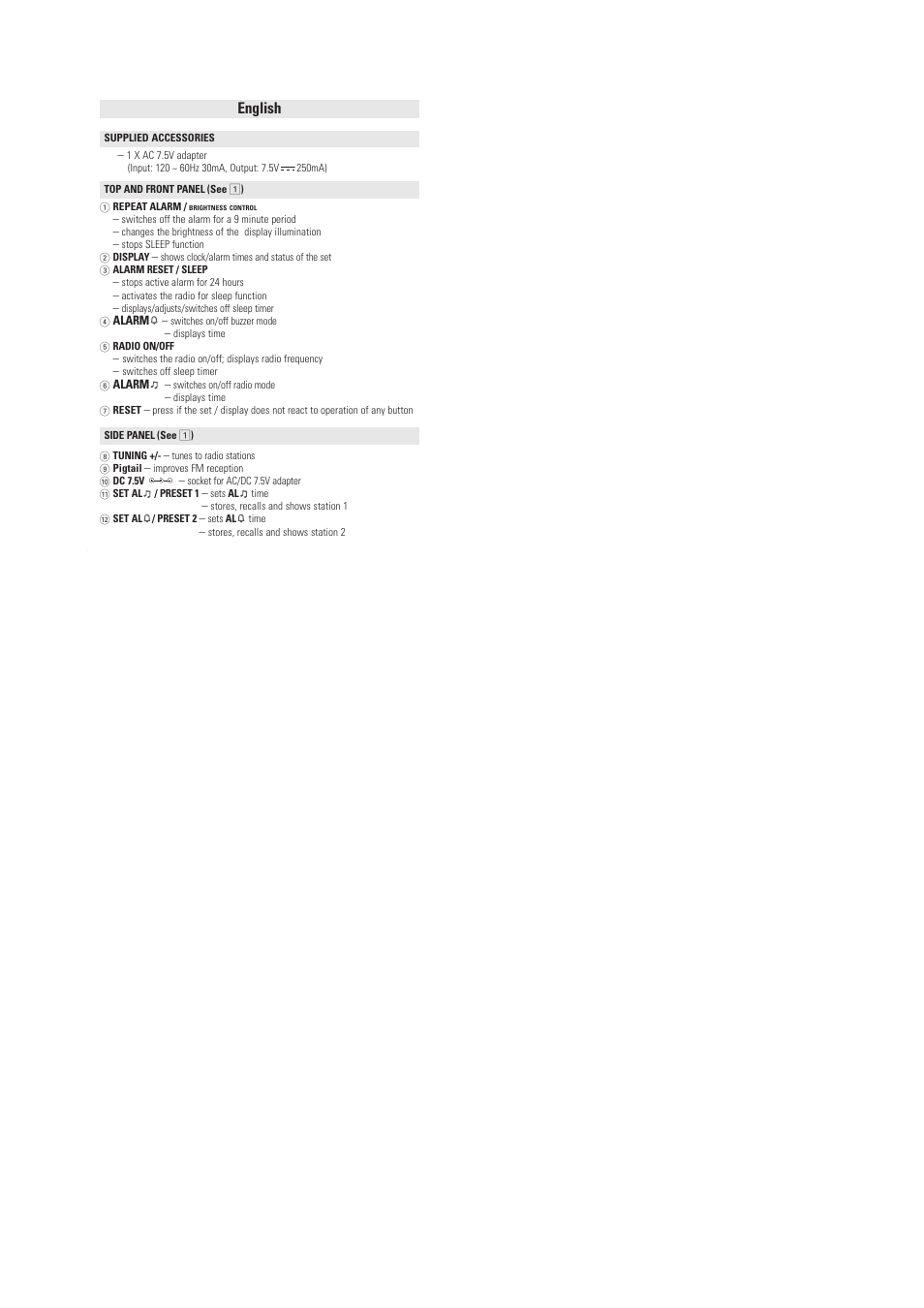 English | Philips AJ100/37B User Manual | Page 8 / 15