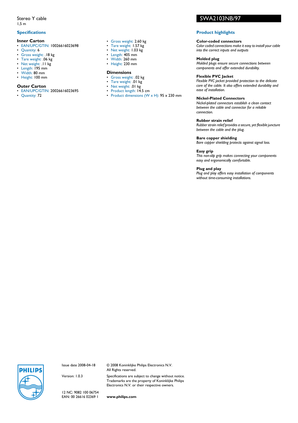 Philips SWA2103NB User Manual | Page 2 / 2