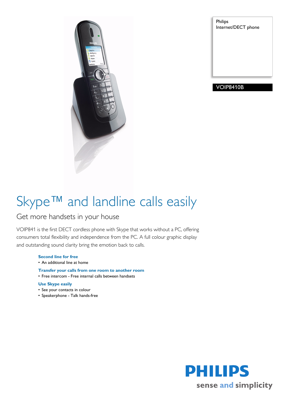 Philips VOIP841 User Manual | 2 pages