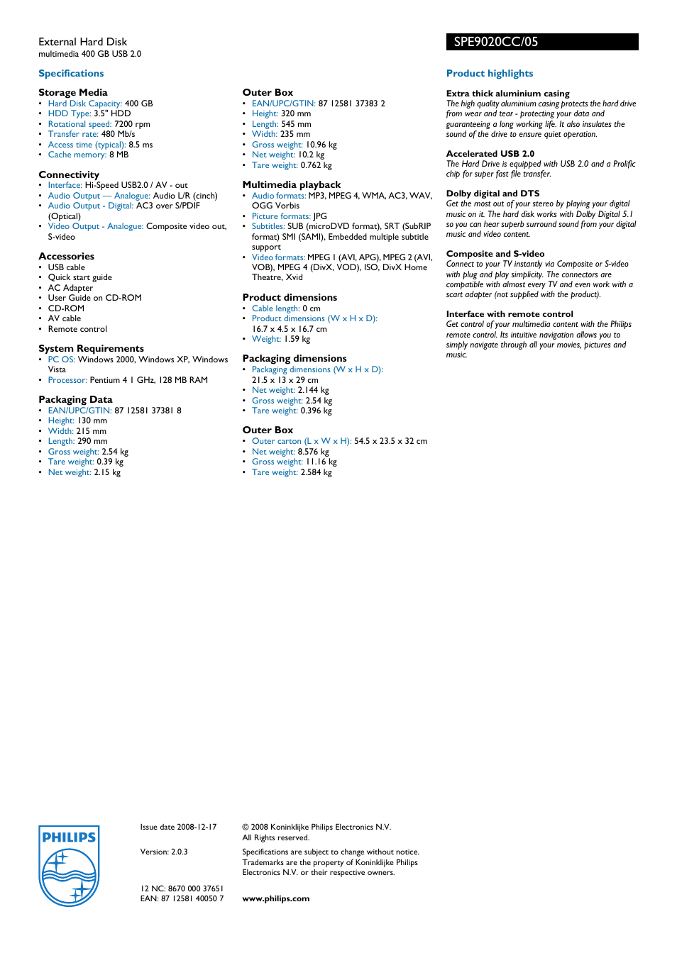 Philips SPE9020CC User Manual | Page 2 / 2