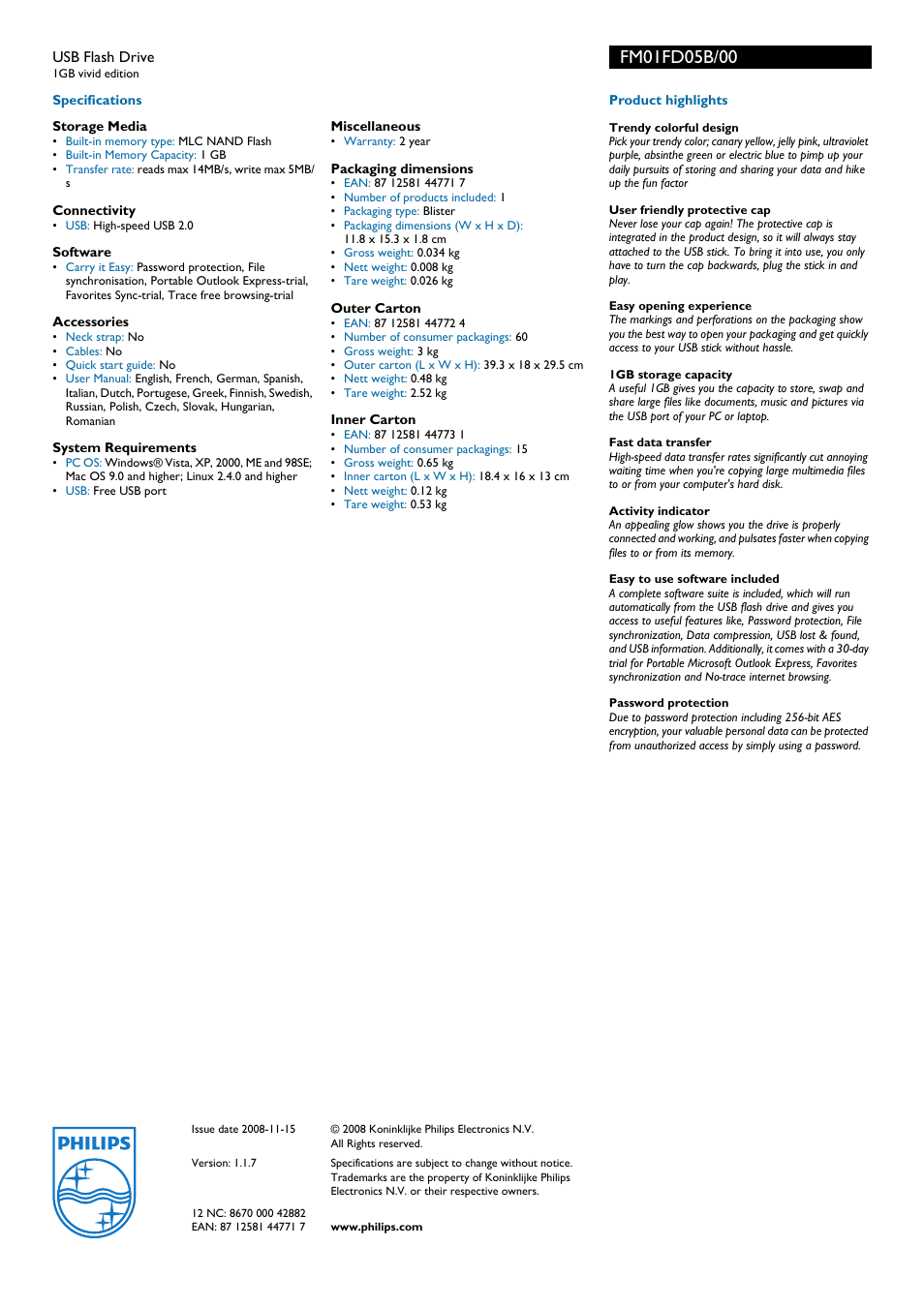 Philips FM01FD05B User Manual | Page 2 / 2