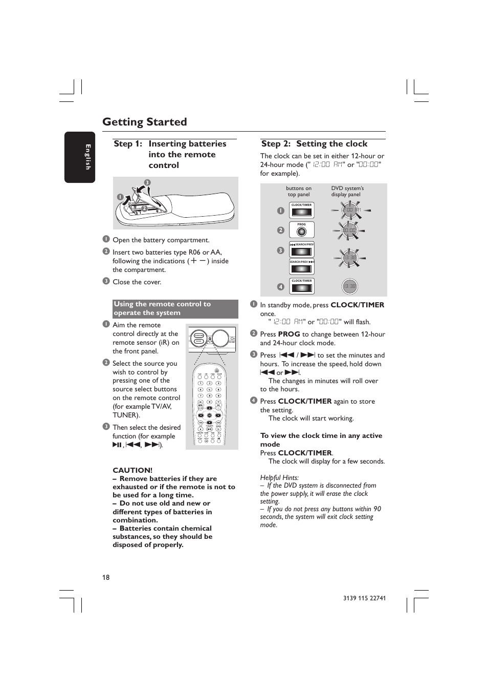 Getting started, Step 2: setting the clock | Philips LX7100SA/22 User Manual | Page 18 / 45