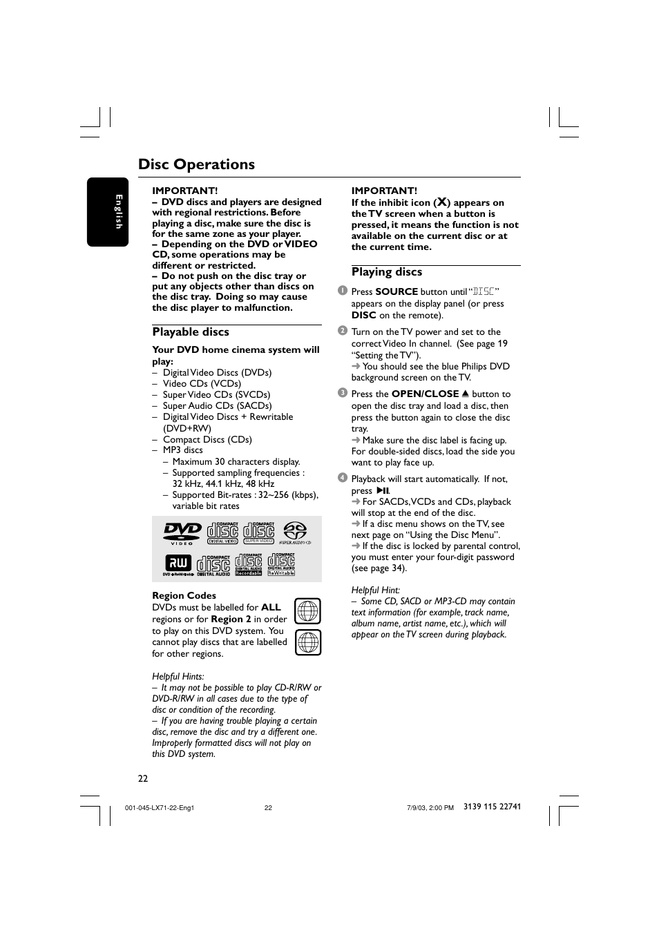 Disc operations | Philips LX7100SA/22 User Manual | Page 22 / 45