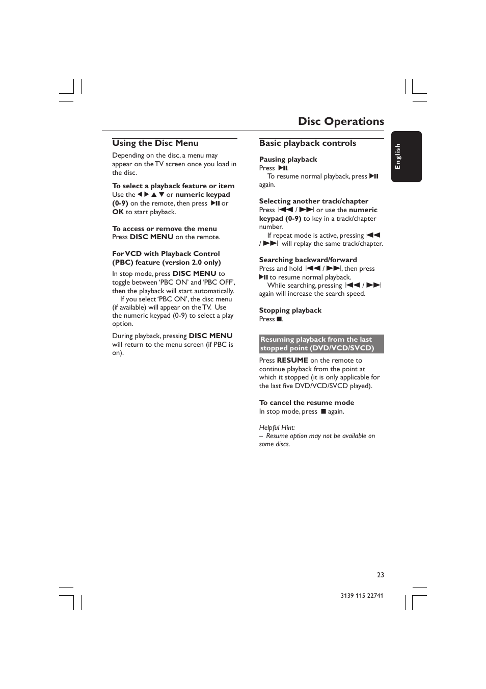 Disc operations | Philips LX7100SA/22 User Manual | Page 23 / 45