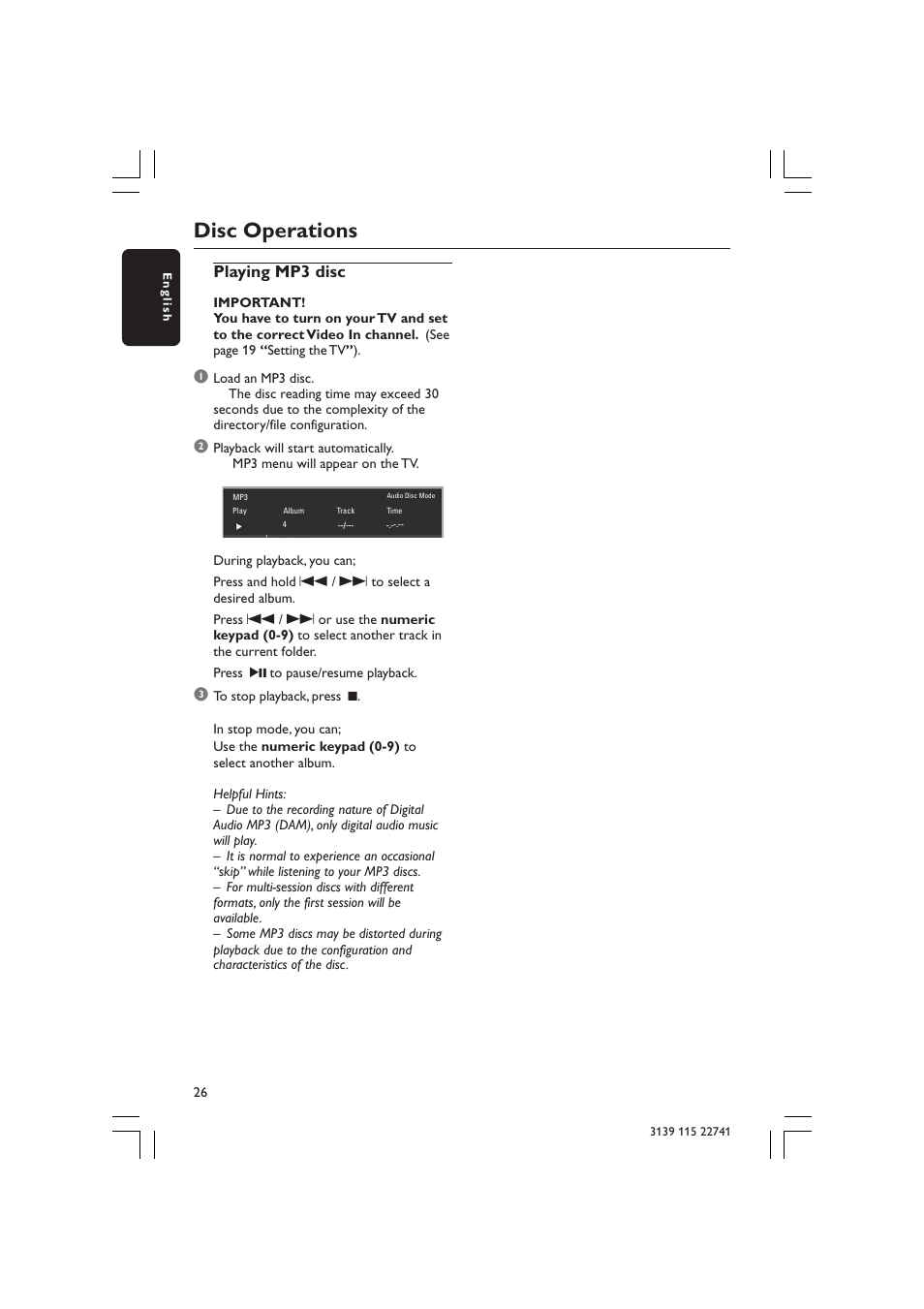 Disc operations, Playing mp3 disc | Philips LX7100SA/22 User Manual | Page 26 / 45