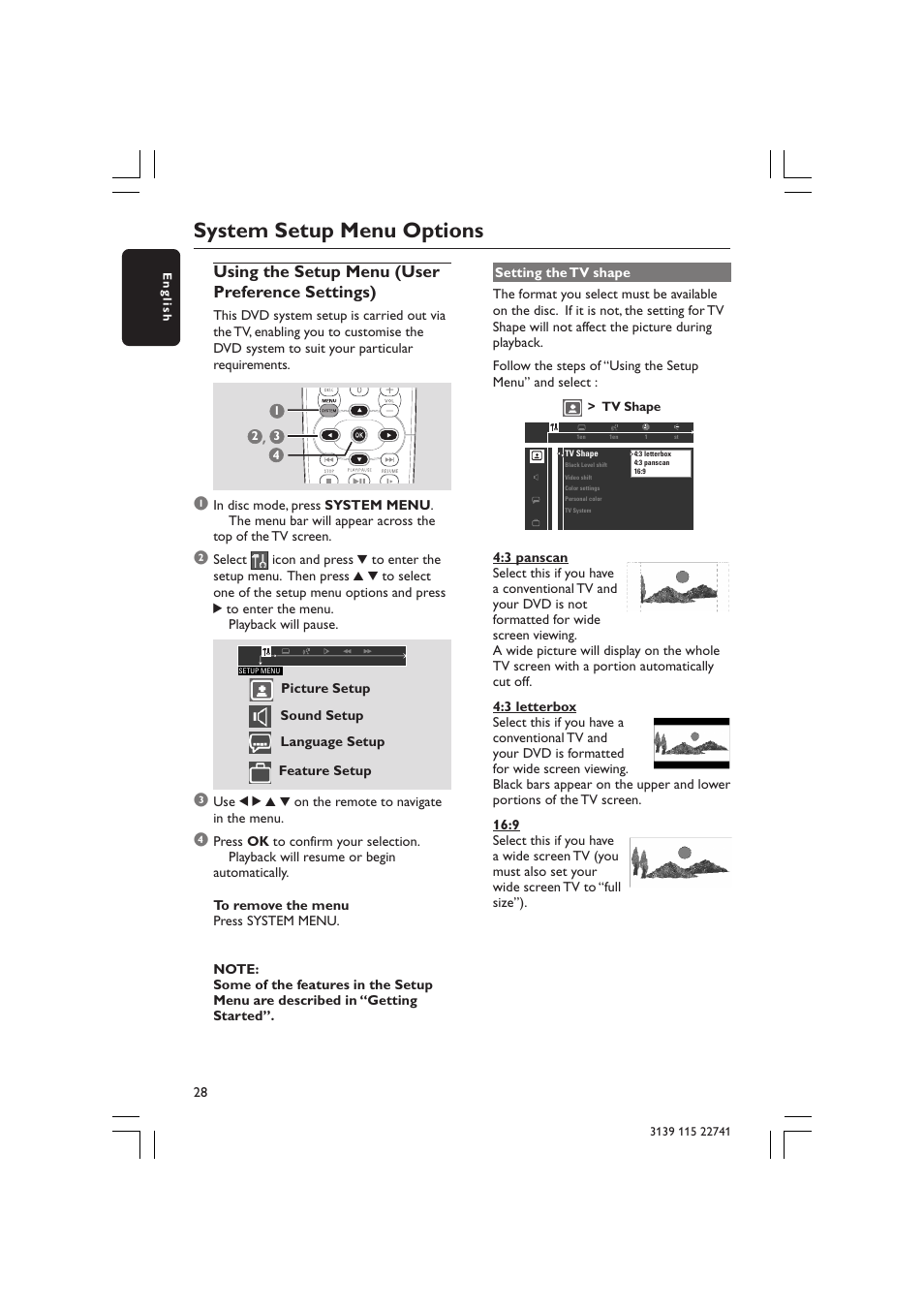 System setup menu options, Using the setup menu (user preference settings) | Philips LX7100SA/22 User Manual | Page 28 / 45